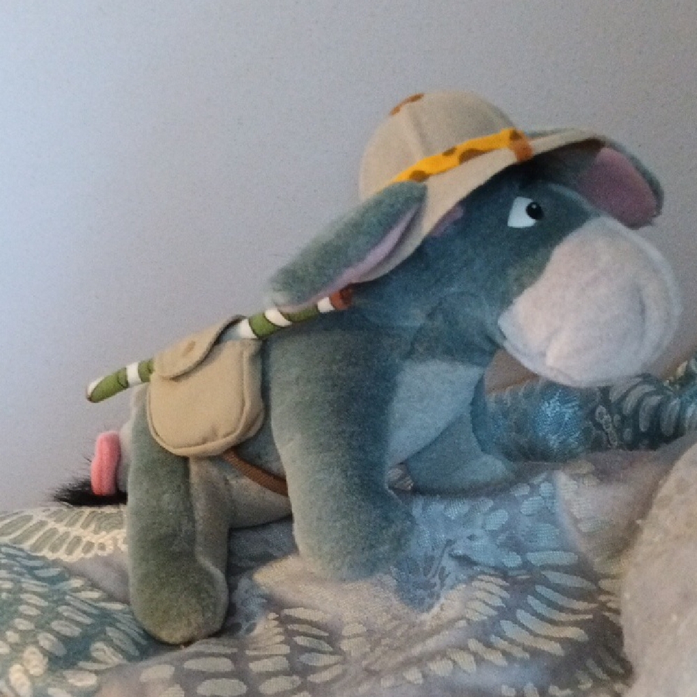 Plush Eeyore Donkey Toy with Safari Hat - Blue and Gray